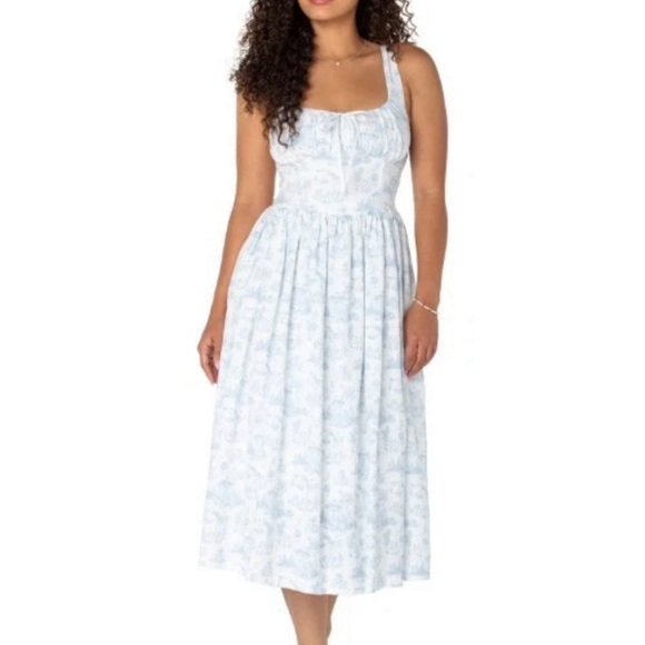 Celebrity Pink Bridgerton Blue and White Midi Dress NWT Lg - Picture 14 of 16
